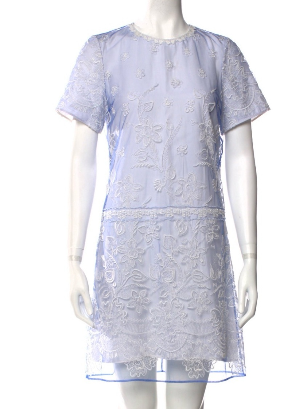 Burberry light blue embroidered mesh dress